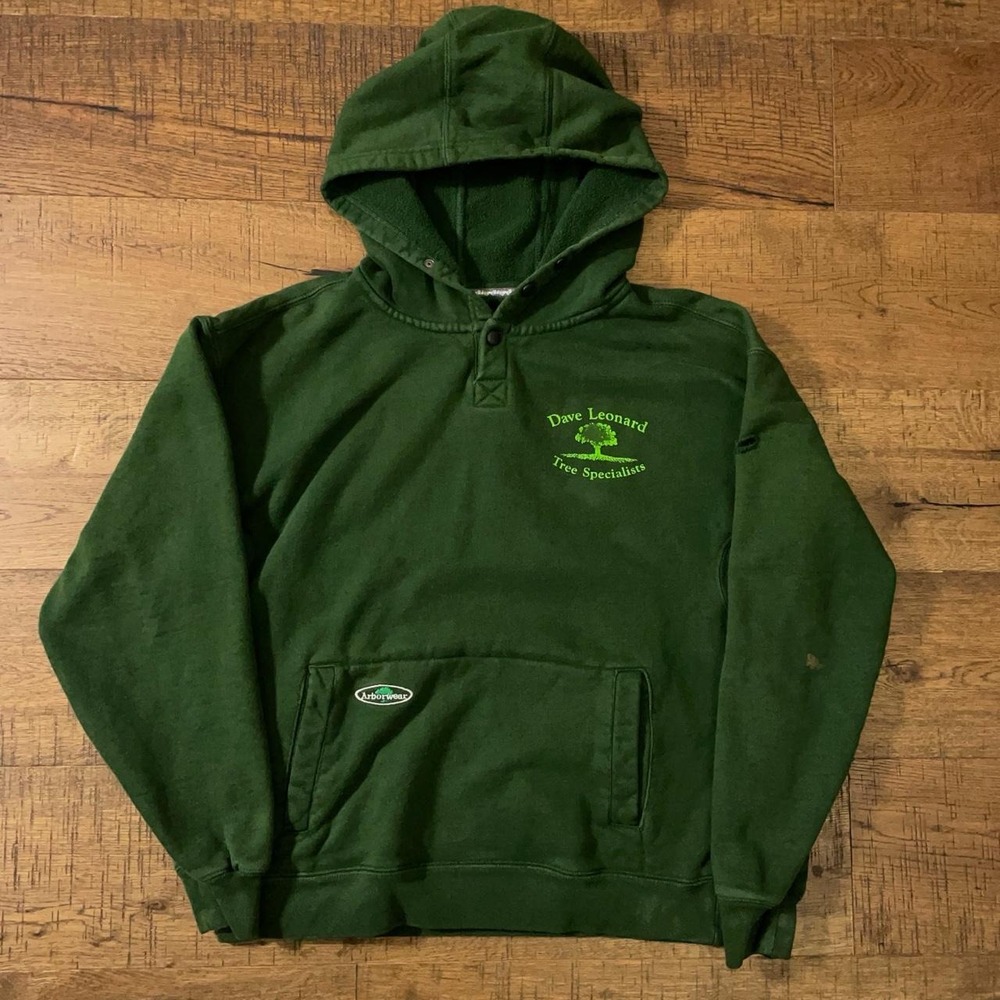 Arborwear Henley Hoodie Mens M Green Workwear Grunge Tree Specialist Pullover